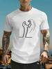 Unisex Short Sleeve Cotton Crew Neck T Shirt Minimal Muscle Arm Line Art Print Gym Fitness Workout Soft Casual Daily Streetwear Top