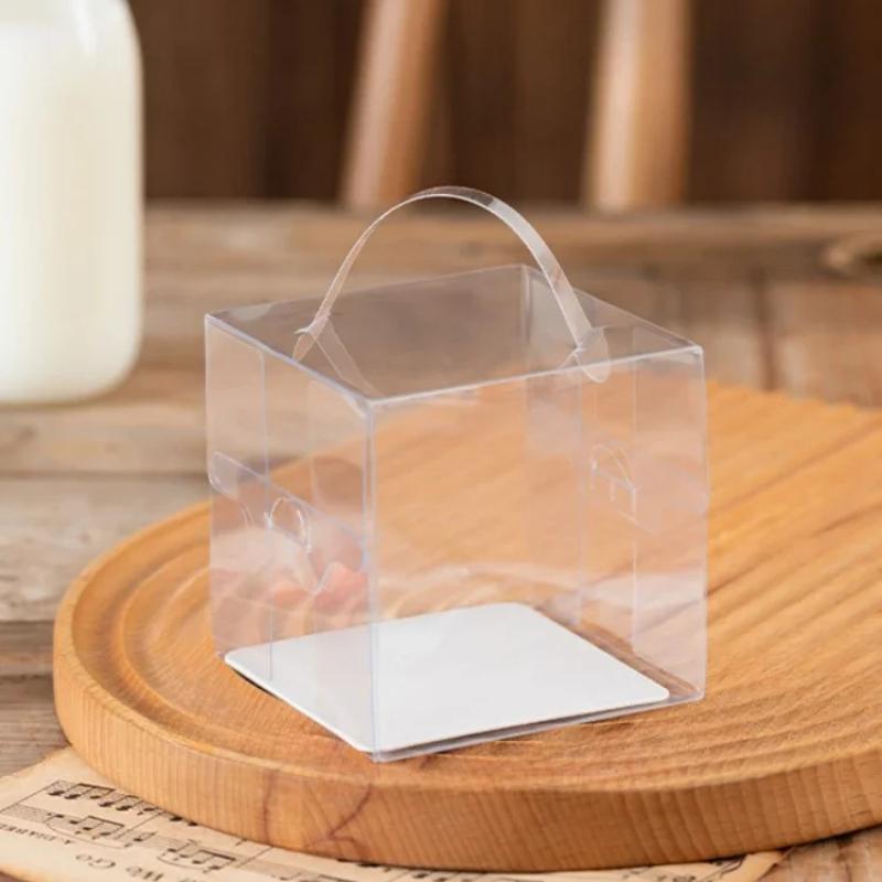 10 Set Small Cake Box 2-inch 3-inch Transparent Square Portable Dessert Boxs Sealed and Visible Birthday Cake Portable Packaging