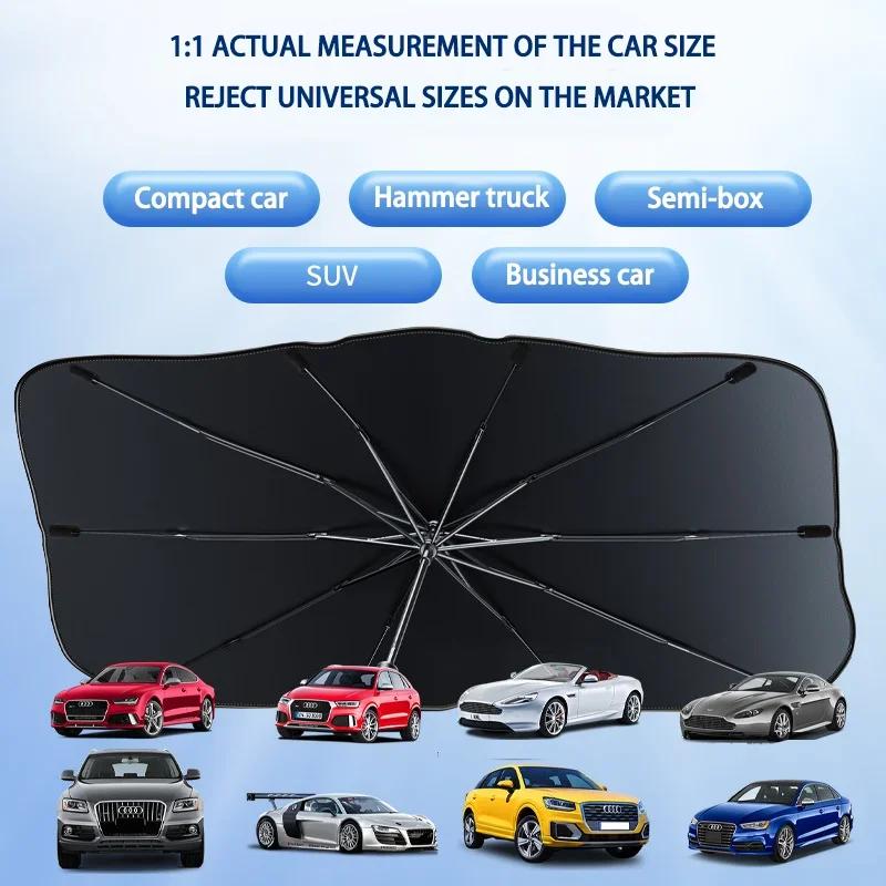 KEBIDU UPF50+ Car Sun Shade Windshield Umbrella, Foldable Silver Coating Windshield Sun Visor, Anti-Uv Heat Insulation for All Cars, Portable Storage
