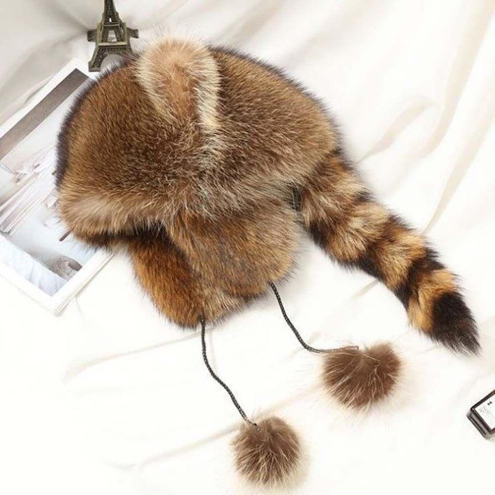 Gorro de piel de mapache, gorro de punto, orejeras, sombrero de cubo de invierno