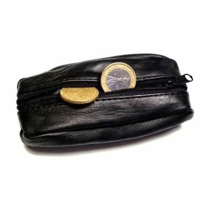 Portofel - Piele Miel - Negru - Mixt - 2 compartimente cu fermoar - Dimensiuni 12x6 cm