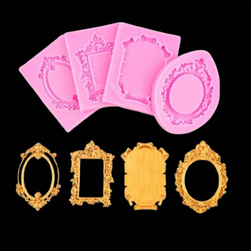4Pcs Baroque Photo Frame Fondant Molds Vintage DIY Craft Air Dry Clay Molds Embossed Design Flexible Photo Frame Molds