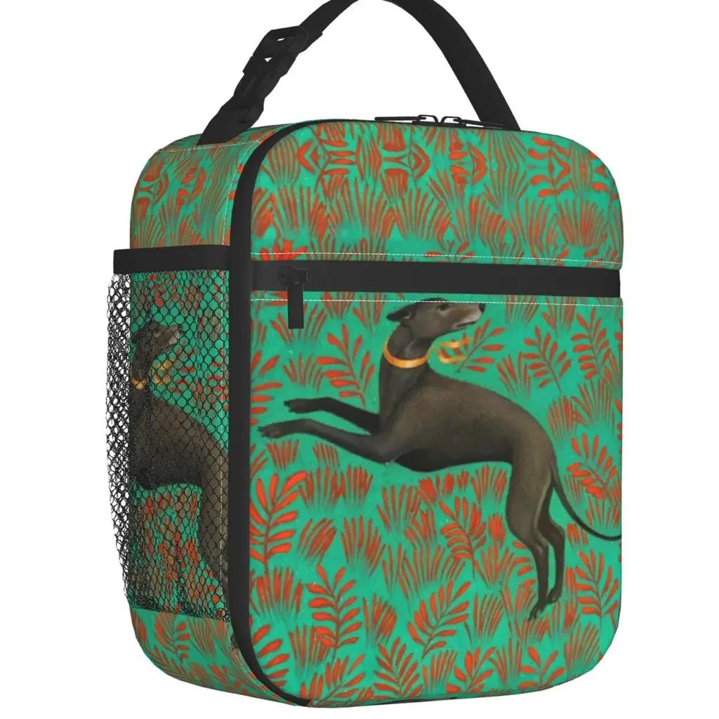 Greyhound Whippet Dog Insulated Lunch Bag for Women Portable Cartoon Sighthound Pattern Cooler Thermal Bento Box Picnic Travel