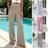Quick Dry Women Pants Striped Wide Leg Pants, Summer Elastic Waist Casual Trousers, Breathable Loose Fit Palazzo with Pockets Wrinkle Resistant