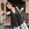 Large Size Fat Mm Temperament Sleeveless Black Vest Shirt Women's Summer High-end Korean Version Loose Meat-covering Shirt Top