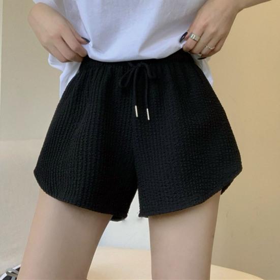 Women Summer Shorts Drawstring High Elastic Waist Solid Color A-line Soft Breathable Thin Loose Beach Sports Jogging Shorts