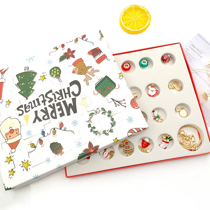 24Pcs Halskette Anhänger Weihnachten Countdown-Kalender Blind Box Armband Geschenk Box