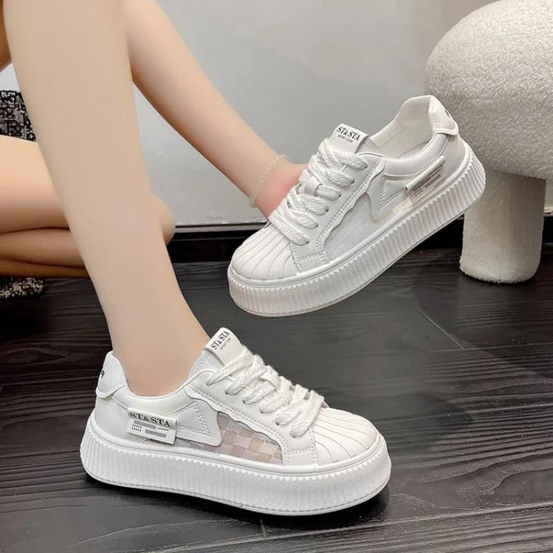 Small White Shoes Casual Female Sneakers Autumn All-Match Round Toe Clogs Platform Women Mixed Colors Fall New Creepers Summer