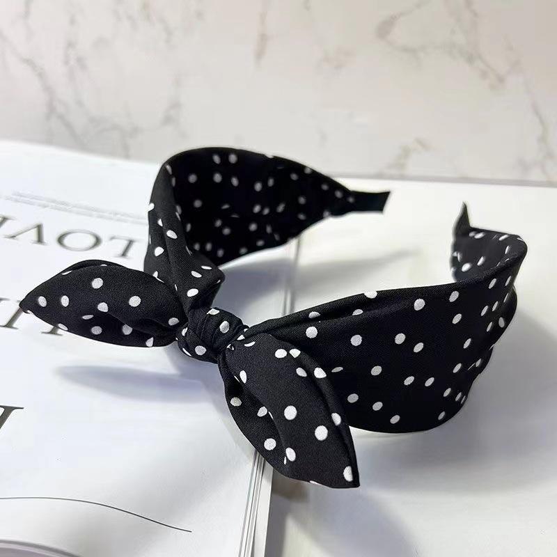 Wired Headband with Polka Dot Bow Solid Color Wide Women Girls Scarf Style For Office and Party