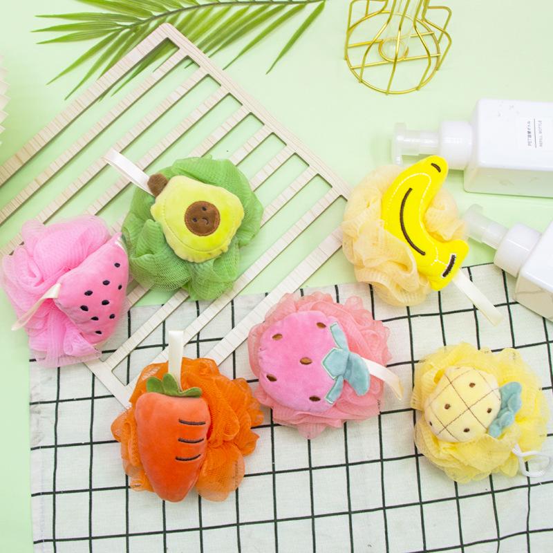 Adorable Ribbon Fruit Bath Scrubber: Large Anti-Scattering Shower Pouf for Back Scrubbing