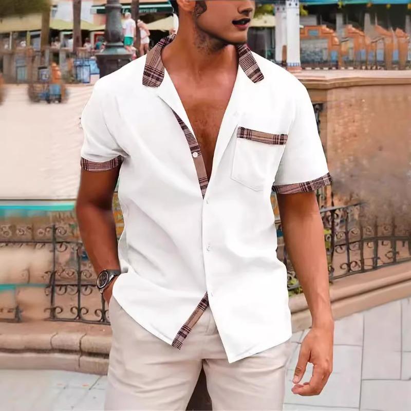 Pocket Splicing Short Sleeved Shirt for Men's Daily Casual Lapel Shirt