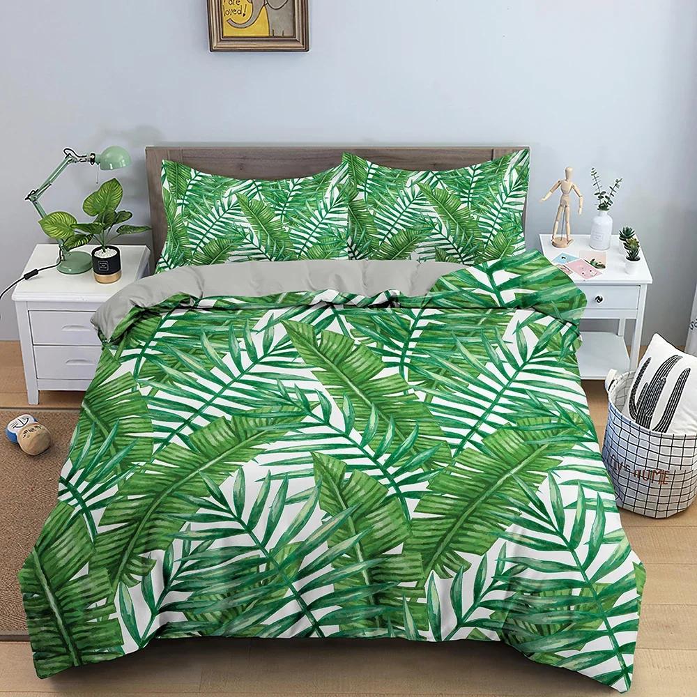Green Nature Weed Leaves Bedding Set Single Twin Double Queen King Cal King Size Bed Linen Set