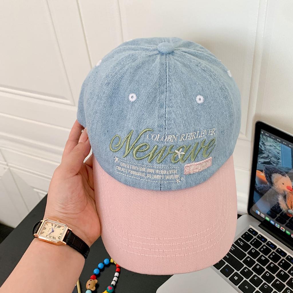 New Color-Blocked Embroidery Denim Baseball Hat For Women Letters Summer Cotton Adjustable Peaked Hats Girls Casual Sunshade Cap