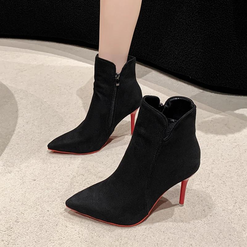 2024 Ny Mote Dame Støvletter Spiss Tå Allsidige Komfortable Temperament Vinter Dame Sko Glidelås Ensfarget Zapatos