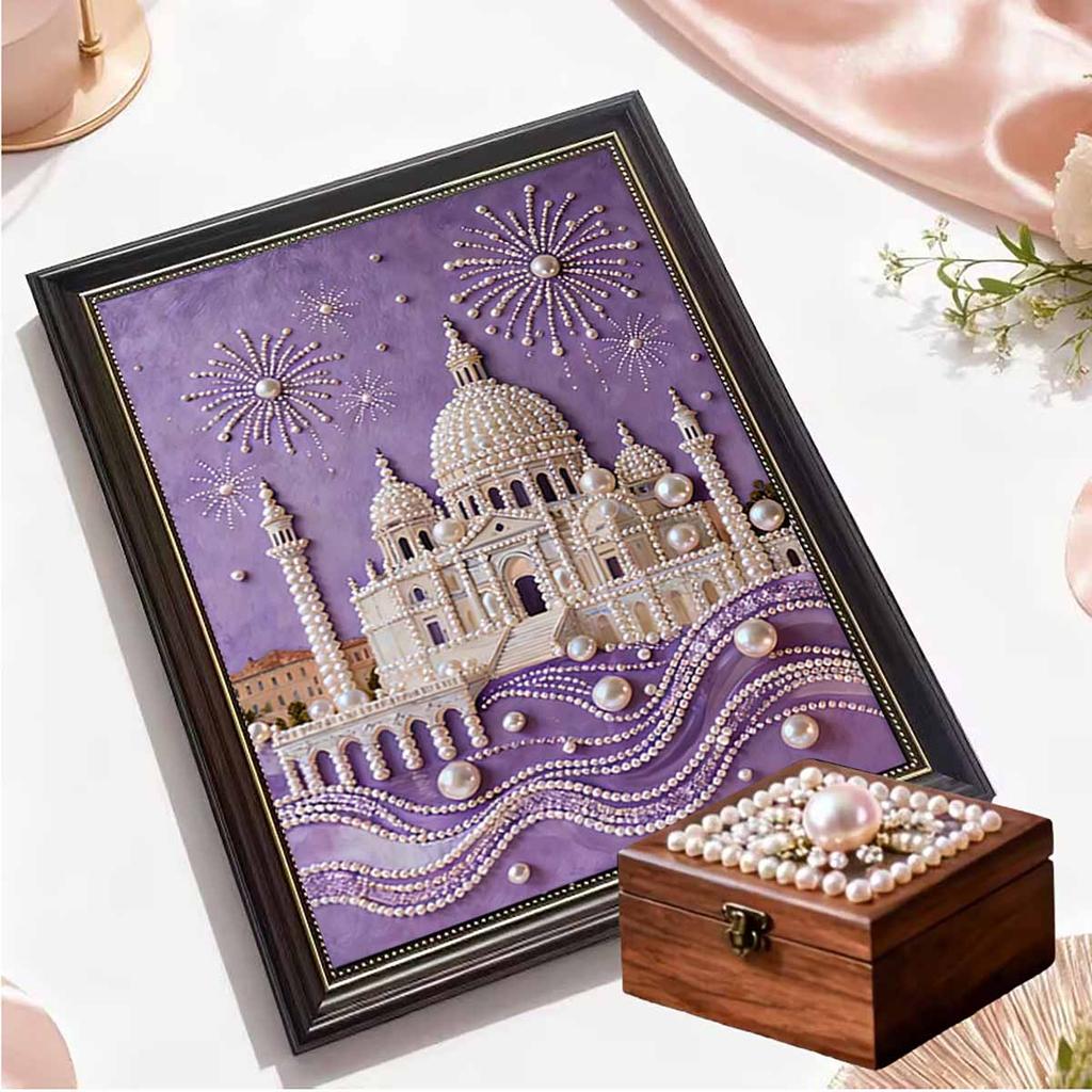 Crystal Pearl Painting 5D DIY Frame Decoration Painting Castle Home Wall Decoration Transparent Pearl Gemstone Painting Picture Art Crafts