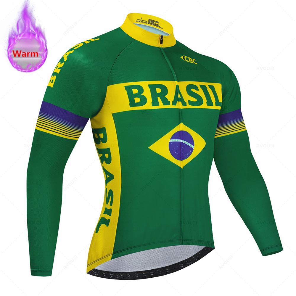 Brazil Winter Thermal Fleece Cycling Jersey Set Sports Team Bike Suit Mountian Bicycle Clothing Ropa Ciclismo Invierno Hombre