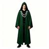 Gotický kostým kouzelníka s řetězem a kapucí pro halloweenské cosplay párty