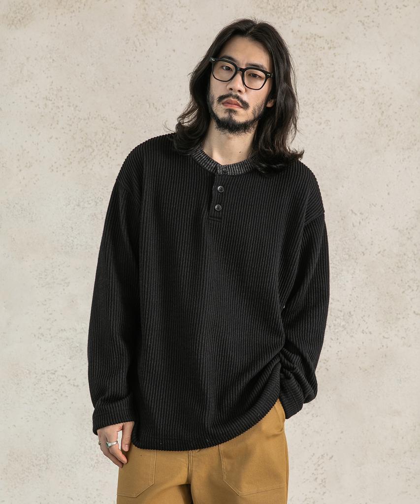 RUGGED HOUSE Rived Henley Neck Knit 2 Colors