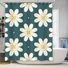 Contemporary Floral Print Shower Curtain 180x240cm Green Bath Decor Waterproof Fabric with Hooks for Bathroom Interior Design