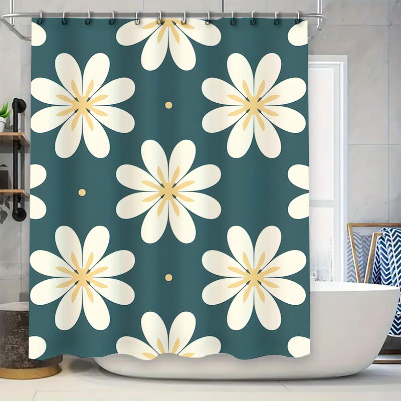 Contemporary Floral Print Shower Curtain 180x240cm Green Bath Decor Waterproof Fabric with Hooks for Bathroom Interior Design