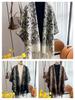 Elegant Ethnic Ink Painting Cape Shawl with Tassels - Versatile Travel Scarf Cloak