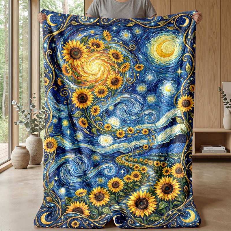 Starry Night Butterflies Theme Blanket Lightweight Warm Flannel Blanket Decorative Throw Blanket for Home Decoration