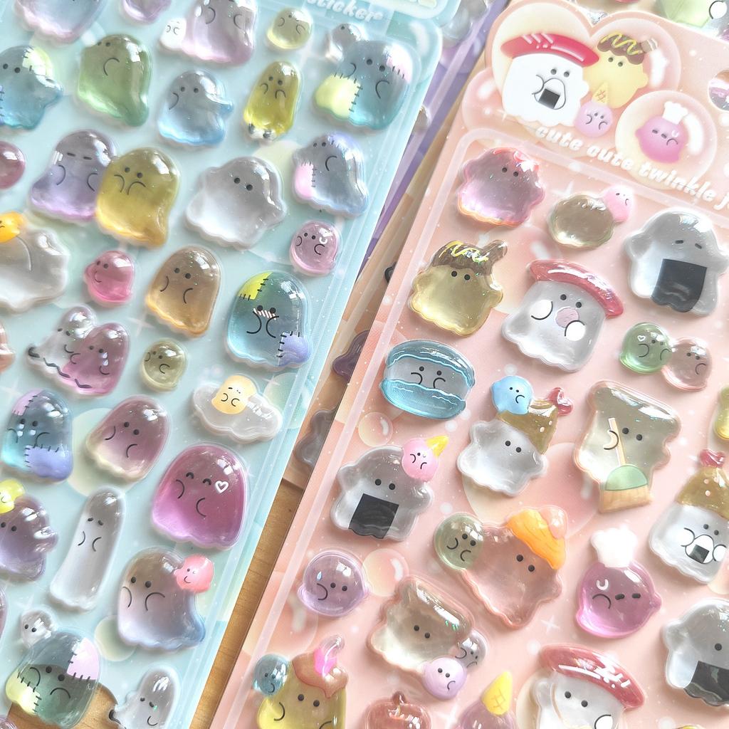 Pop Seal 3D Cute Ghost Family Relief Crystal Stereoscopic Cartoon Stickers For Kids Handcraft Phone Album Scrapbook Decoration