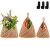 3PCS/SET Hand Woven Fruit Vegetables Basket Wall Mounted Cotton Rope Kitchen Storage Basket Mesh Pocket Breathable