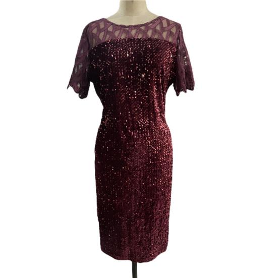 Attractive Formal Dress Round Neck Hollow Out Elegant Hip Wrap Mid-Calf Dress for Party