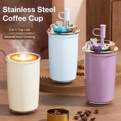 Tasse à café en acier inoxydable 300 ml avec paille Bouteille d'eau de voyage isolée pour thé Tasses à café Tasse thermos étanche Sans BPA