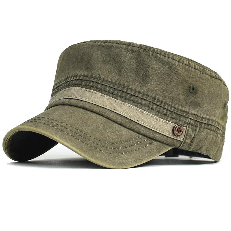 Casquette en Coton Lavé Homme Décontractée Design Unique Casquettes Militaires Chapeau Vintage à Fond Plat Réglable Quatre Saisons