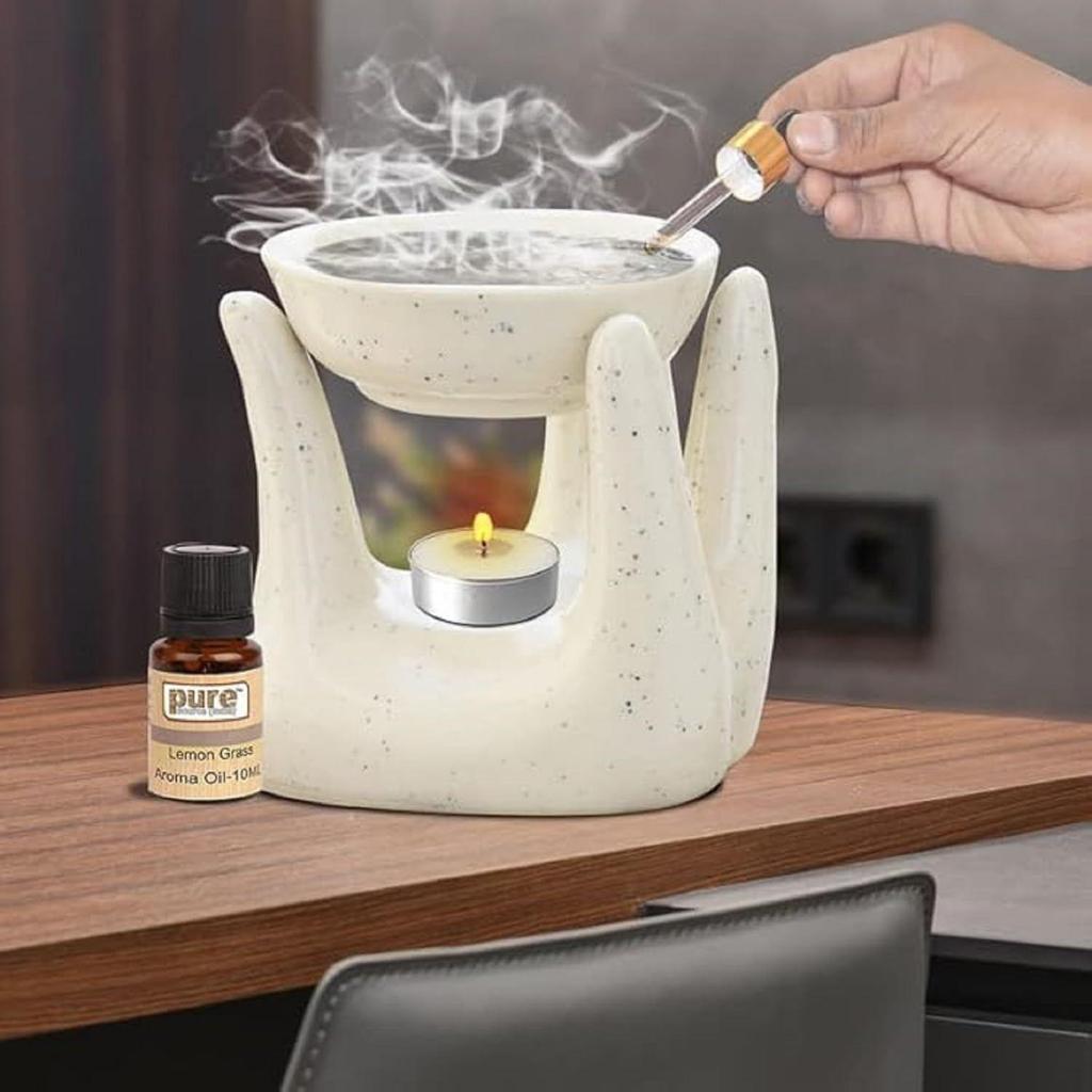 New Ceramic Hand Type Oil Burner Diffuser for Home, Office, with 1 Tea Light Candle, Made by Porcelain
