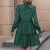 YYFS Women's Fashion Autumn Rhombus Print Long Sleeve Middle Waistline Casual Dresses