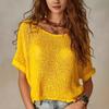 Neuer Damen Boho Häkelstrick Uni Kurzarmpullover, Lässiges Sommer Strickoberteil für Damen Europäischer Amerikanischer Stil