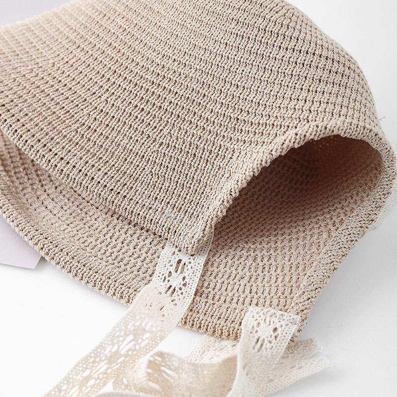 Japanese Minimalist Knit Bucket Hat For Women Wide Brim Sun Hat With Ribbon Beach Cap For Travel Outdoor City Casual Sunhat New