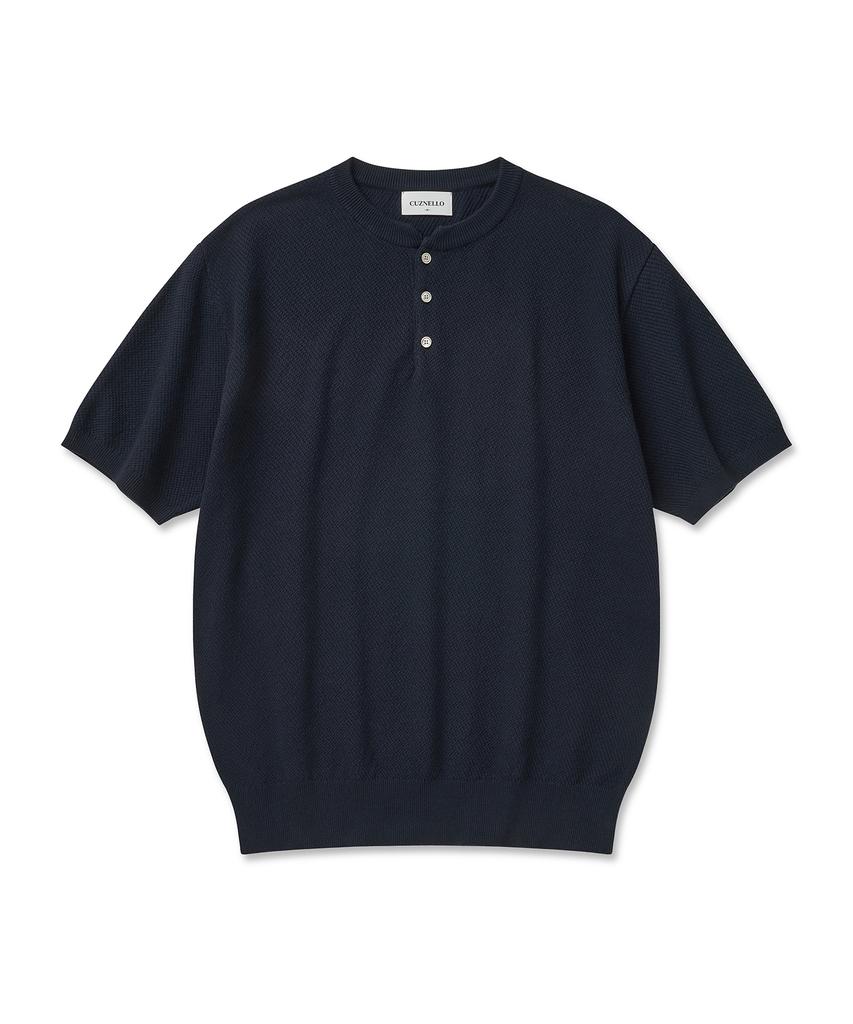 CUZNELLO Cool Cotton Henley Neck Short Sleeve Knit_Deep Navy