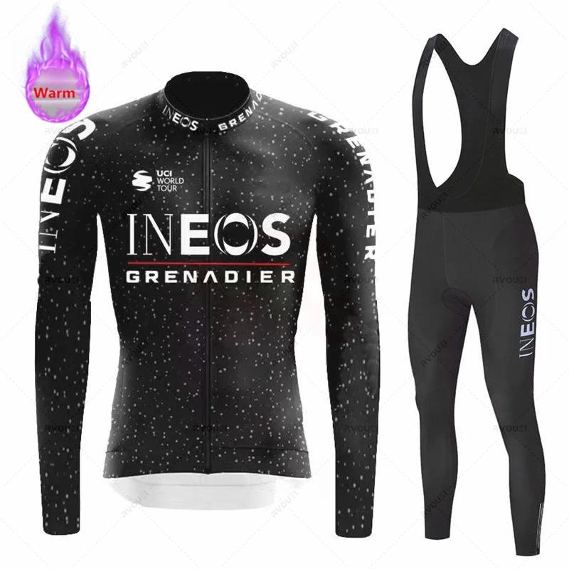 Ineos Grenadier Team Ziemas Fleece Garām Piedurkņu Riteņbraukšanas Džersija Komplekts Kalnu Velosipēda Apģērbs Valkāt Ropa Ciclismo Sacīkšu Velosipēda Uzvalks