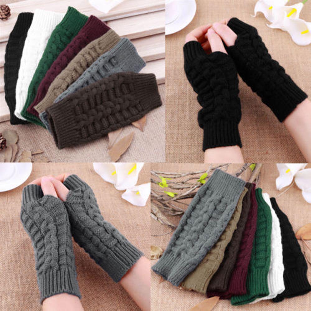 Hot Solid Gifts Fingerless Mitten Knitted Gloves Winter Warm Women Lady