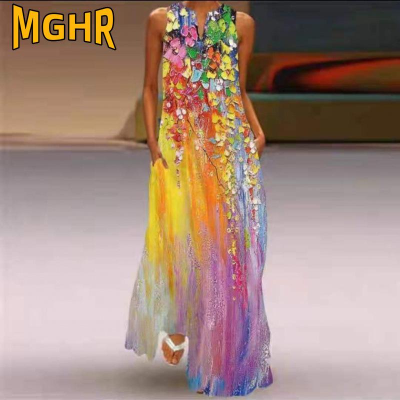 MGHR Women's Fashion Summer Spring V-Neck Sleeveless Casual Dresses
