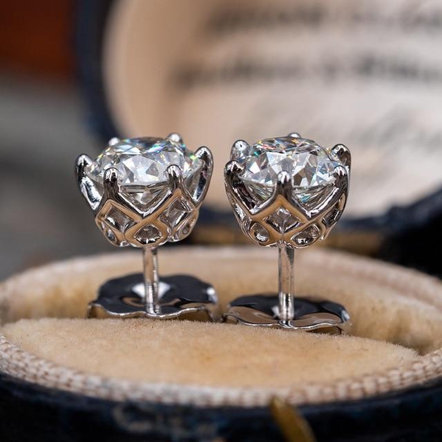 Real 0 .5 -1 Carat D Color Moissanite Stud Earrings For Women 925 Sterling Silver Sparkling Wedding Jewelry
