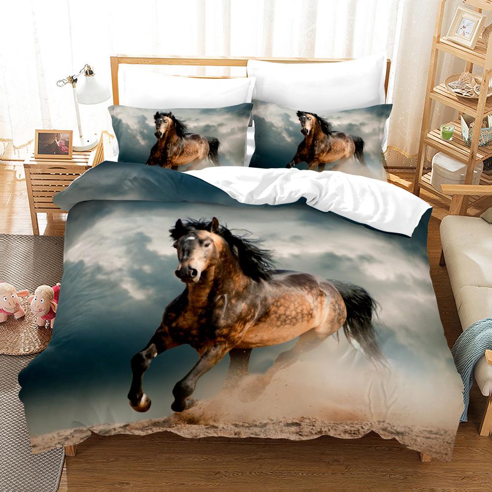 Wildpferde Bettbezug Set 3D Druck Tiermotiv Einzigartiger Exotischer Stil Bettdeckenbezug King Size Für Kinder Polyester Bettwäscheset