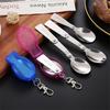 Tragbares Outdoor-Faltgeschirrset Edelstahl Löffel Gabel mit Etui Reise Picknick Camping Besteck Küchenutensilien