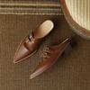 Fashion 2025 Summer Women Shoes Genuine Leather Shoes for Women Covered Toe Chunky Heel Mules Slingback Women Sandals Handmade Slippers