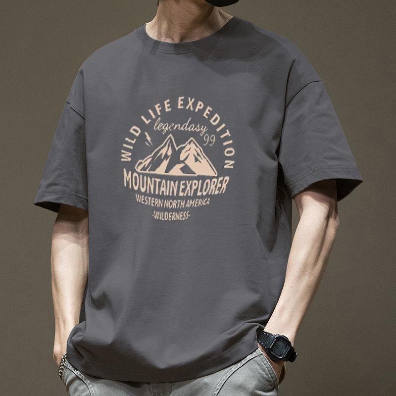 T-shirt oversize in cotone retrò americano da uomo 2024 - ampia, alla moda, a maniche corte, capo estivo essenziale