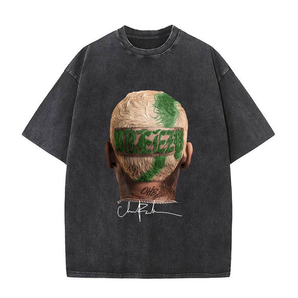 Rapper Chris Brown Breezy Big Face Graphic Vintage Washed TShirts Men Women Harajuku ONeck Cotton Casual Short Sleeve T Shirts