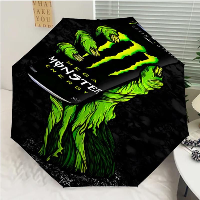 Monster Energy LOGO Print Automatic Umbrella, 8 Rib Iron Frame, Plastic Handle, Suitable for Outdoor Travel &Daily , Ideal Gift
