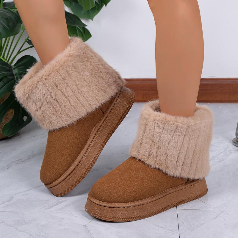 Herbst- und Wintermode neue dicksohlige runde Zehen flauschige gerüschte kurze Stiefel Samt warm vielseitig warm Schneestiefel