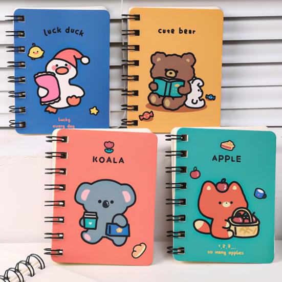 2Pcs Mini Cute Spiral Notebook Cartoon A7 Side-Turning Coil Notebook Smooth Writing Pocket Notepad 80 Pages for Study Office