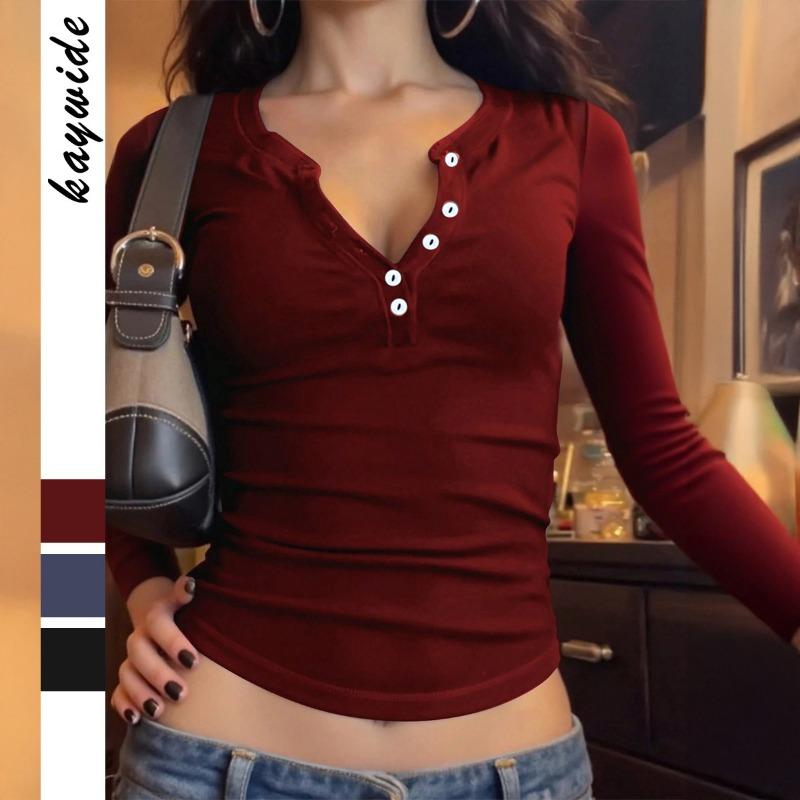 Button Long-sleeved Vest T-shirt Women's Autumn and Winter Slim