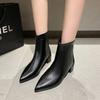Women's Elegant Black Soft Leather Boots High Heel Pointed Toe Slimming Stretchy Knee-length Boots New Arrival Autumn/winter